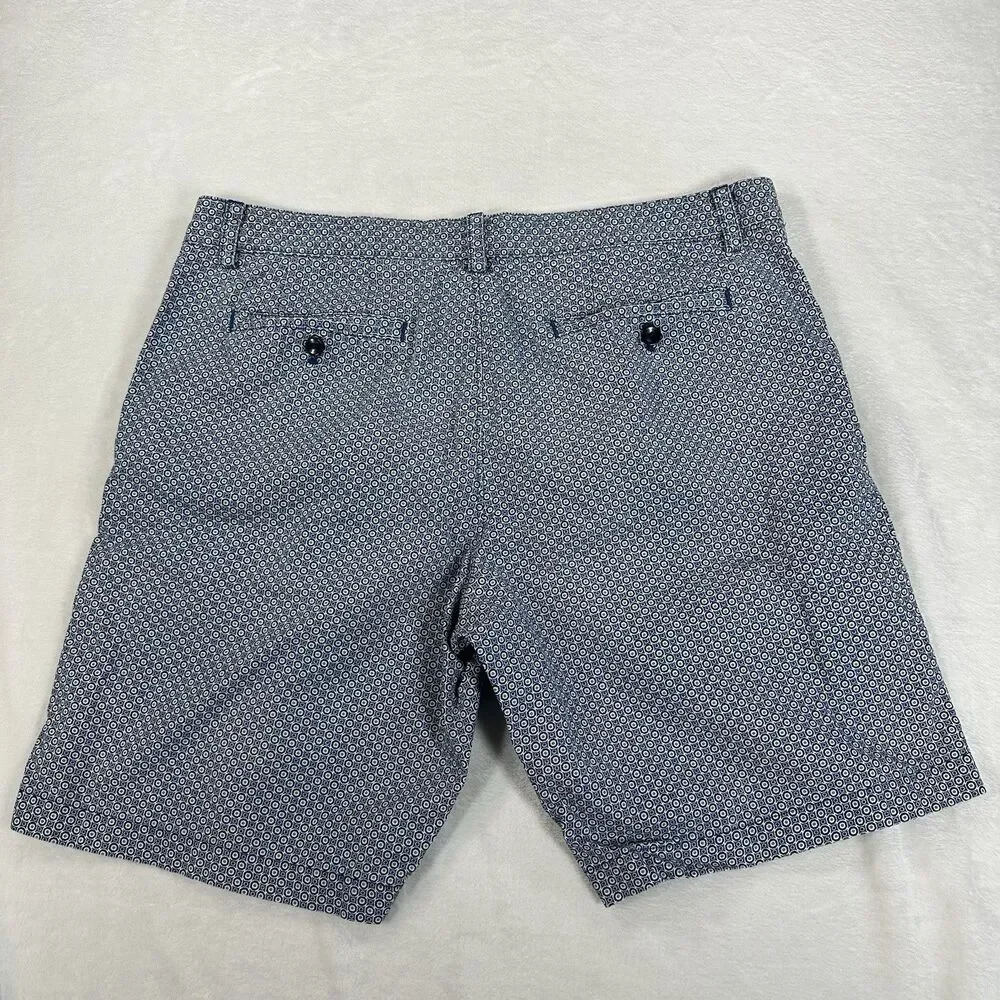 Banana Republic Aiden Mini Print Shorts Men’s 36 Blue Geometric Flat Front Chino